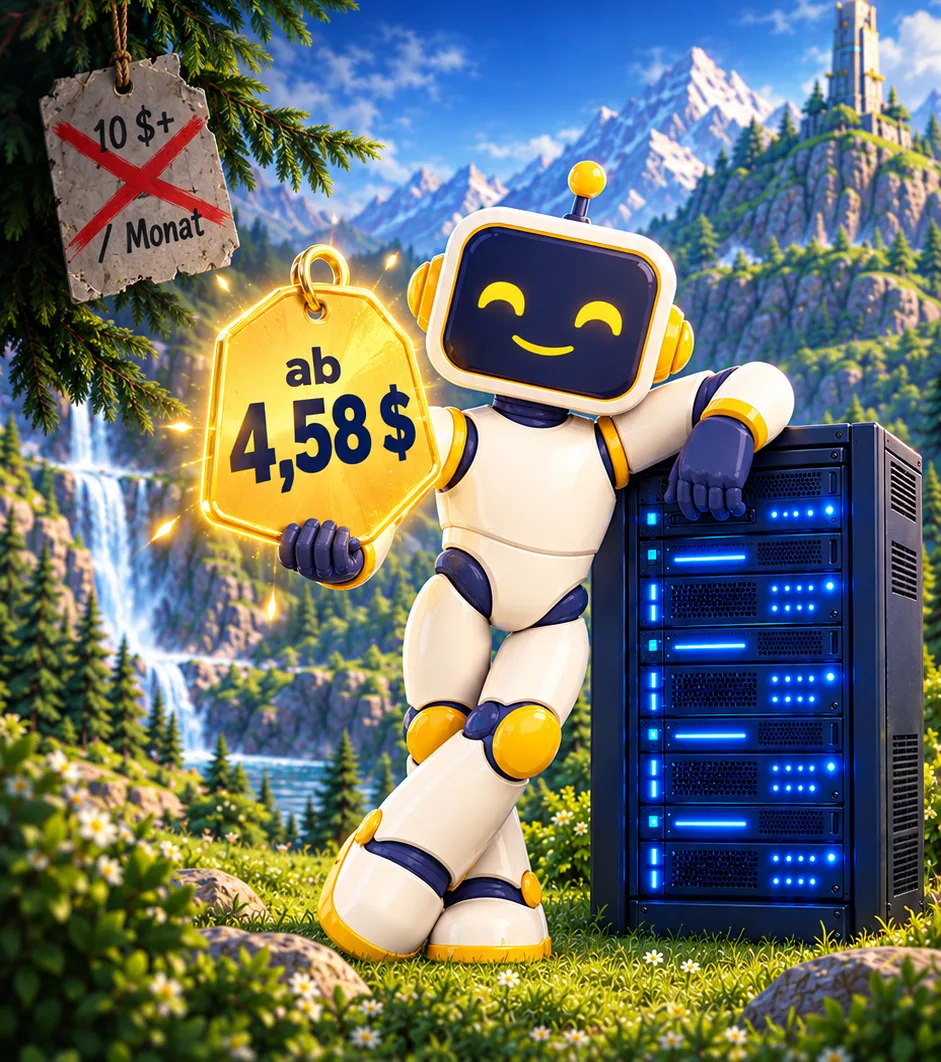 Das Maskottchen hält ein goldenes Preisschild hoch